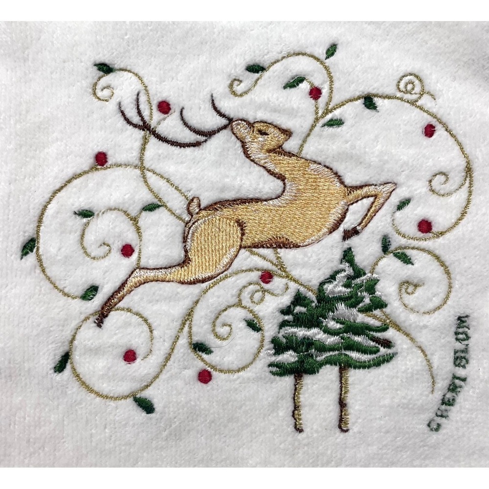 Avanti NOS 1978 Cheri Blum Reindeer Cream Bath Hand Towel Set Christmas Vtg - Picture 2 of 6